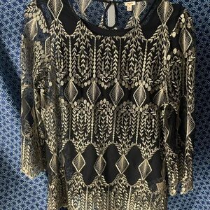 Reba Elegant Black and Gold Lace Top NWT